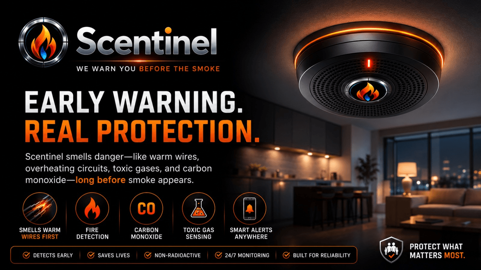Scentinel detector concept mounted in a dark residential interior